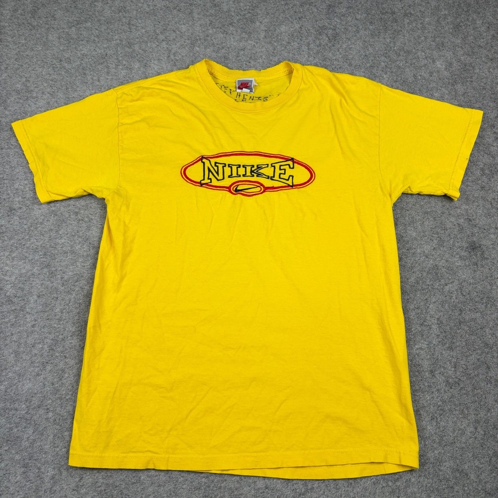 Nike T Shirt Mens L Yellow Vintage Embroidered 90s Distressed Vintage Y2K Swoosh